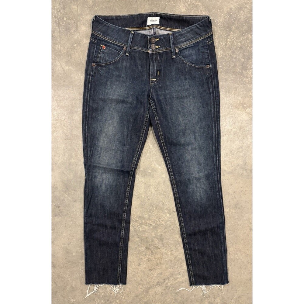 Hudson Womens Collin Skinny Jeans Sz 28 Dark Wash Stretch Raw Hem Pocket Flap